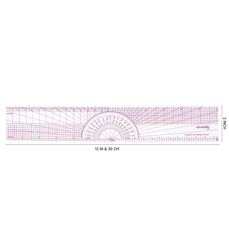 KEARING Plastic Clear Graph Ruler, Multi-Purpose Pattern Grading Ruler, 30cm & 12", Dual Metric and Imperial Scale for Sewing, Quilting, and Pattern Making - Image 2